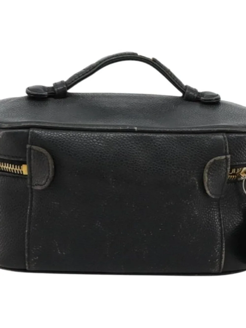 CHANEL Vanity Hand Bag Grained Calf Skin Black Gold CC Auth 176421
